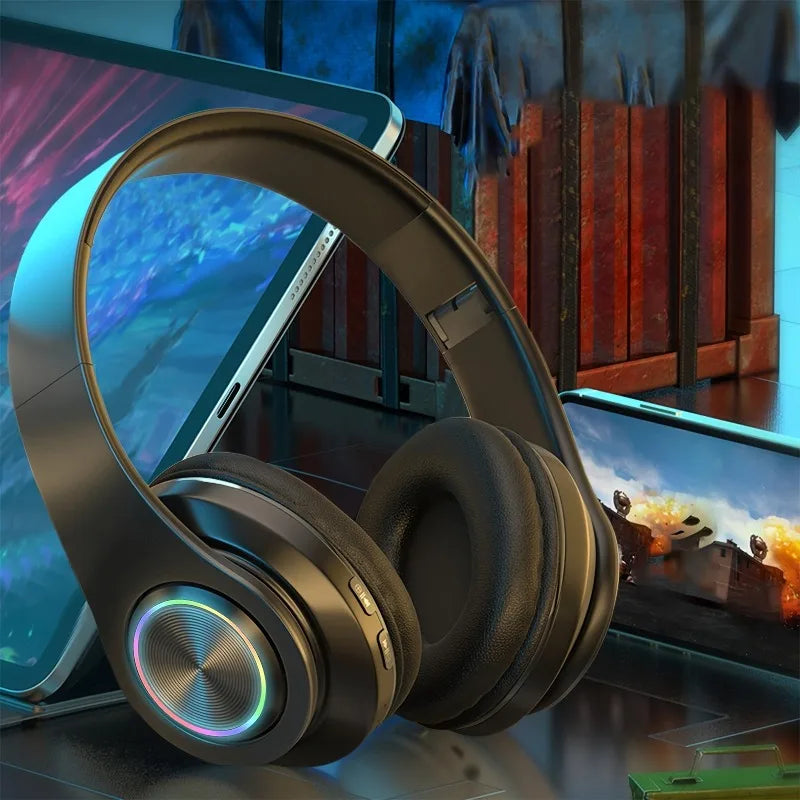 Wireless Over-Ear Headphones with LED Lighting and Deep Bass