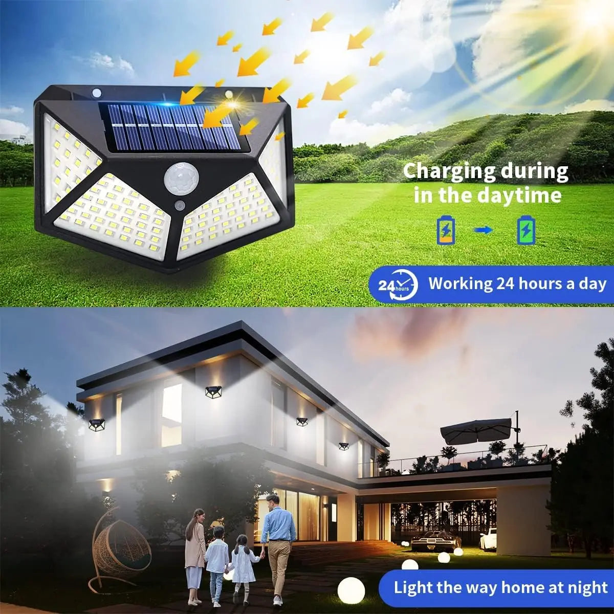Solar Security Light, 100 LED, IP65 Waterproof
