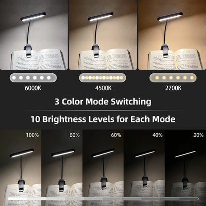 Clip-On LED Book Light, USB Rechargeable, Dimmable