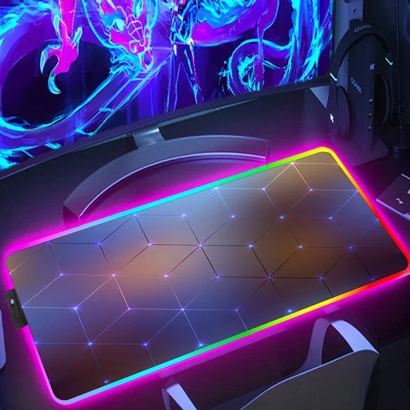 RGB Hexagon Pattern Desk Mat, Anti-Slip, Six Sizes