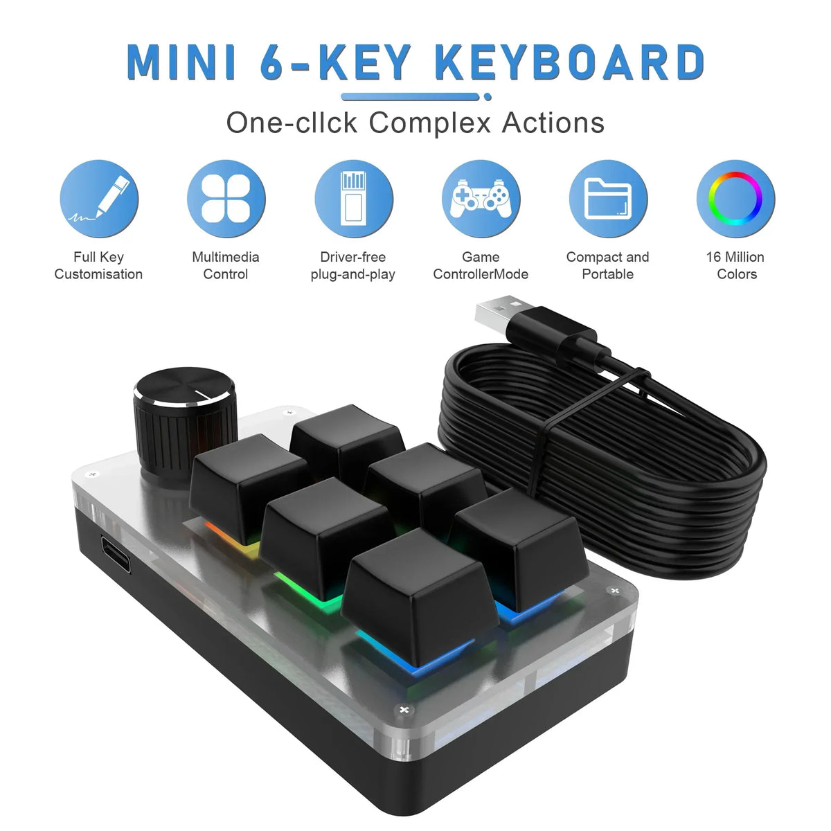 Six Key Macro Keypad with RGB and Control Knob