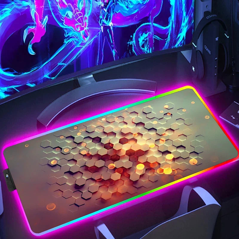 RGB Hexagon Pattern Desk Mat, Anti-Slip, Six Sizes