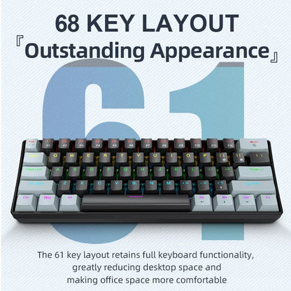 K61 Mini Mechanical Keyboard, 61 Keys, RGB