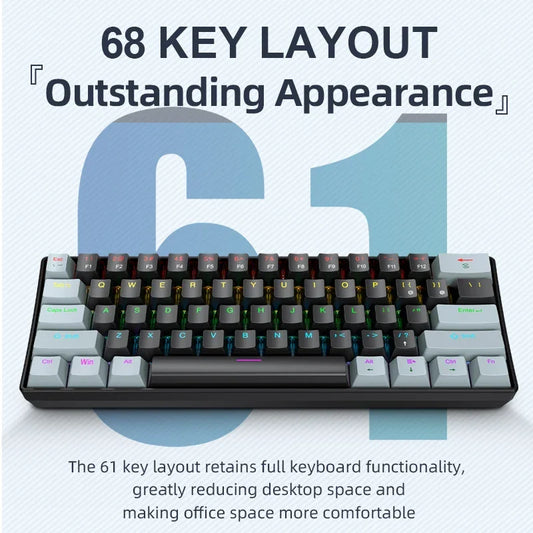 K61 Mini Mechanical Keyboard, 61 Keys, RGB