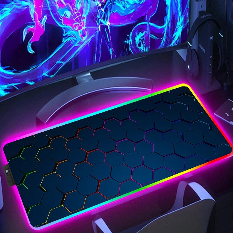 RGB Hexagon Pattern Desk Mat, Anti-Slip, Six Sizes