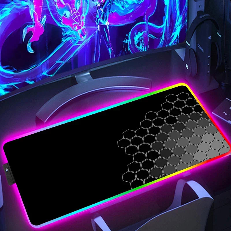 RGB Hexagon Pattern Desk Mat, Anti-Slip, Six Sizes