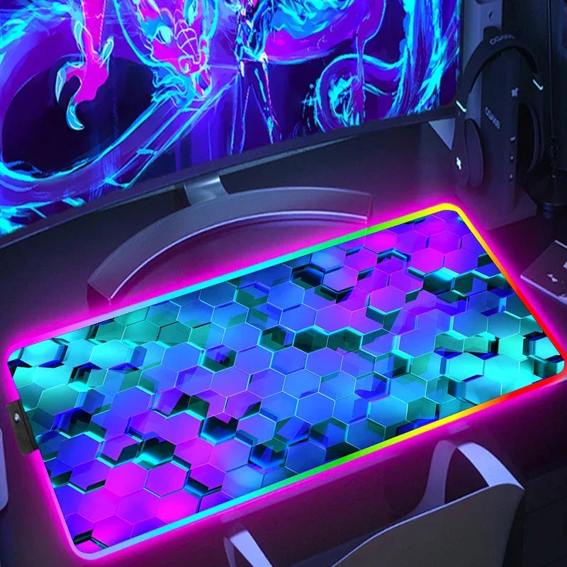 RGB Hexagon Pattern Desk Mat, Anti-Slip, Six Sizes