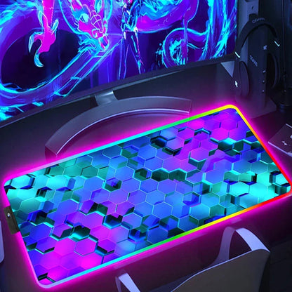 RGB Hexagon Pattern Desk Mat, Anti-Slip, Six Sizes
