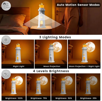 Moon Projection Lamp with Motion Sensor, Rechargeable