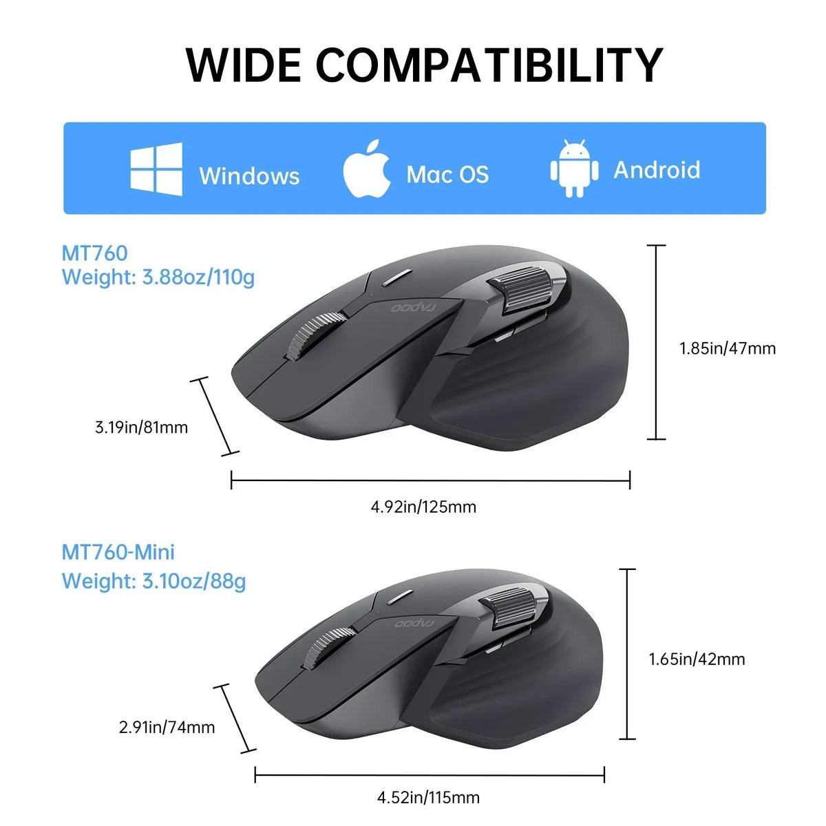 MT760 Multi-Mode Rechargeable Wireless Mouse, 4000 DPI